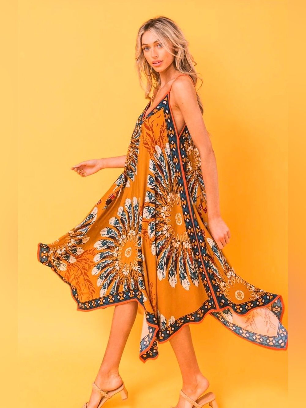 JealousāTomato Mix Print Handkerchief Dress